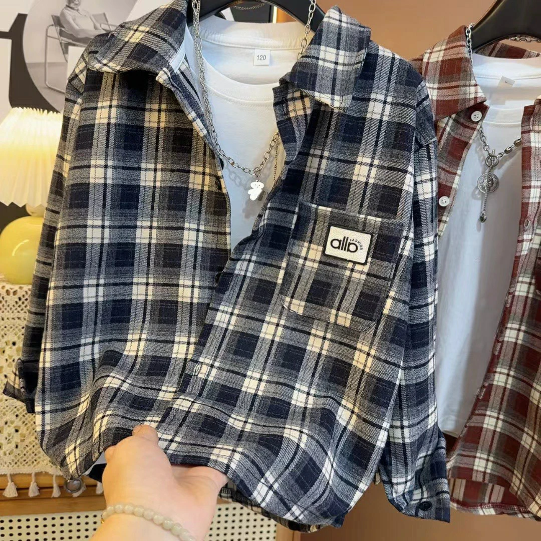 2025新款帅气春秋款中大童格子衬衣帅酷秋装衬衫上衣S9432