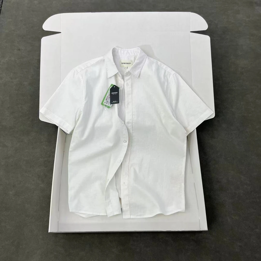 美式亚麻 透气好穿 男士夏季纯色短袖衬衫