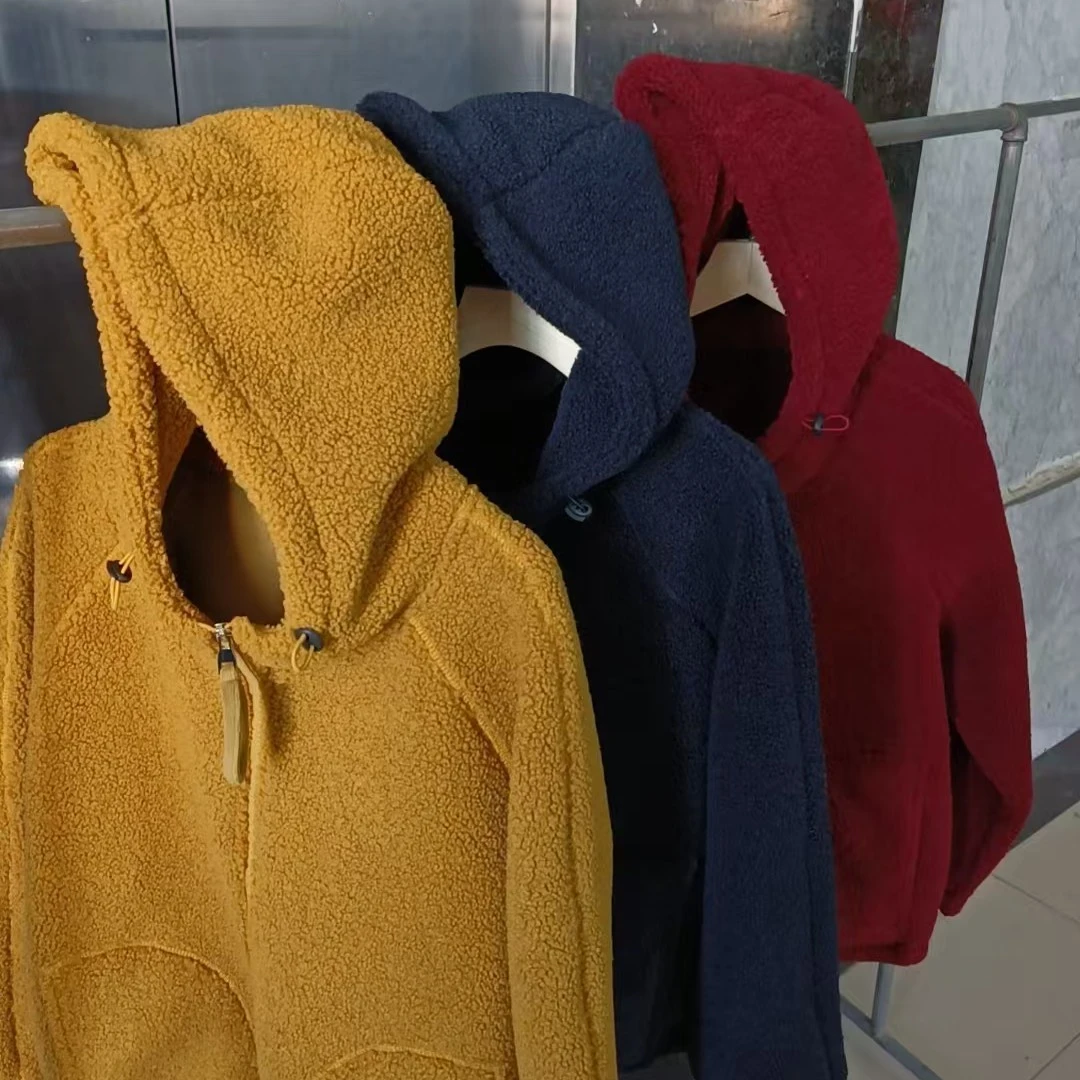 休闲百搭加厚加绒连帽颗粒绒复合奥粒绒秋冬外套