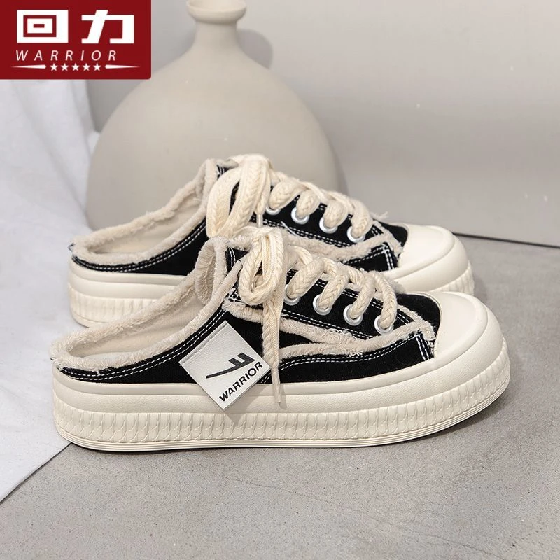 回力女鞋半拖帆布鞋女2025夏季新款款外穿透气懒人包头一脚蹬板鞋