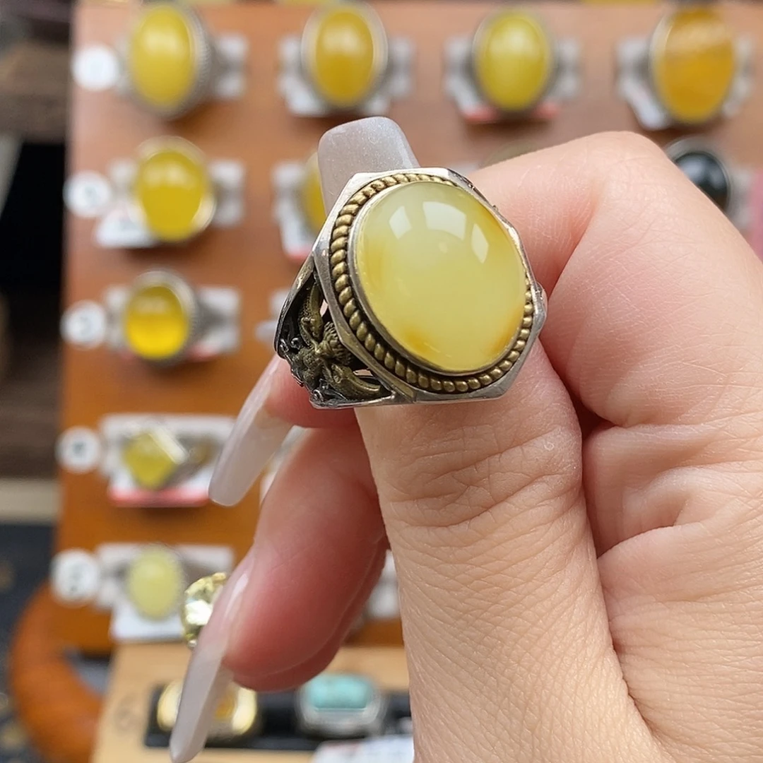 琥珀银S925镶嵌戒指