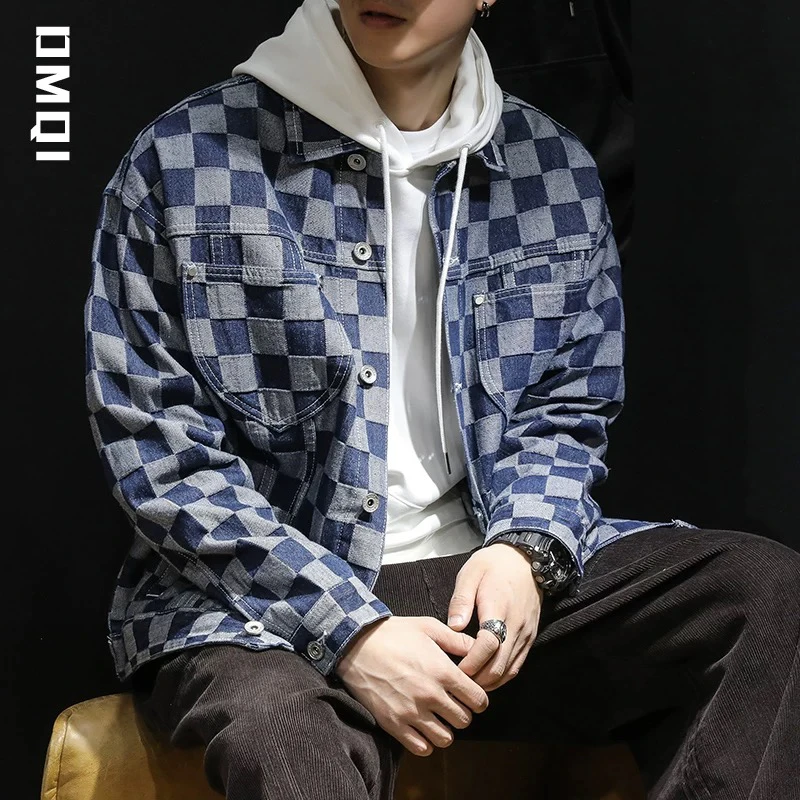 24 纯棉厚软水洗提花棋盘格牛仔面料3米价 宽1.8左右