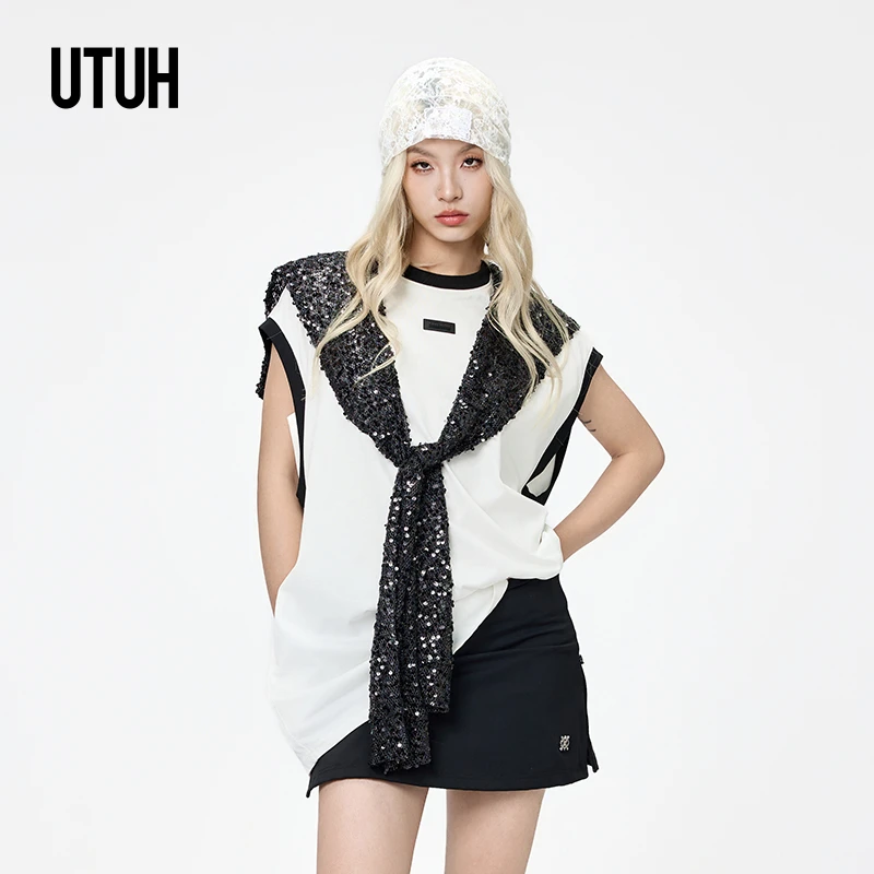 UTUH 黑白色上衣女配披肩 TUWWR1N099