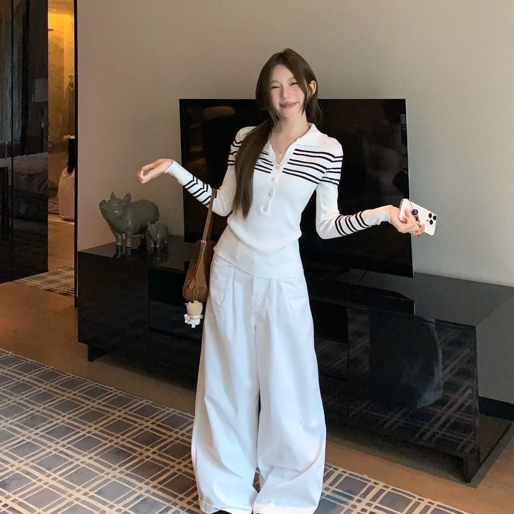 泡菜鱼➕韩系针织毛针织衫不褪色条纹春秋春季长袖撞色老钱小香风
