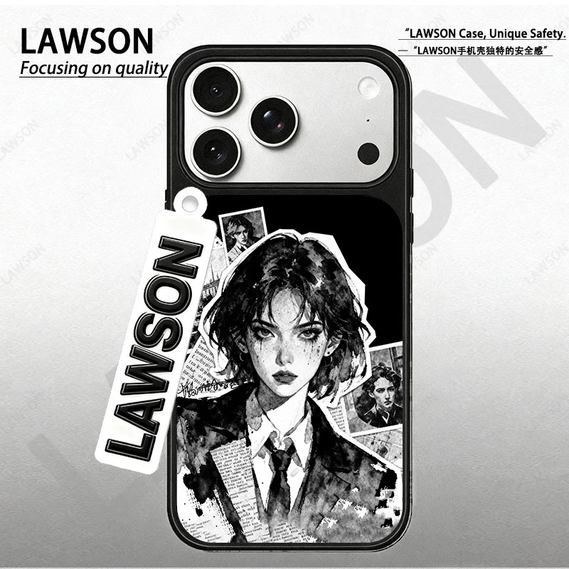 帅气女孩磨砂磁吸黑边苹果17promax/16/15华为小米防摔防汗手机壳