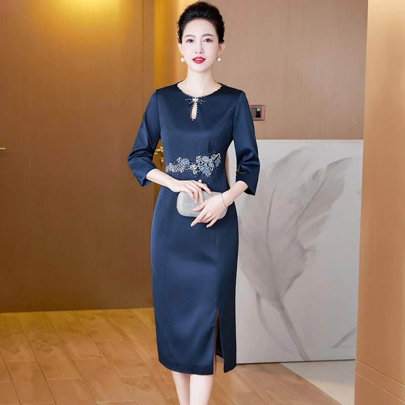 喜婆婆喜妈妈婚宴装2025春秋显瘦气质高贵奢华婚庆礼服连衣裙旗袍