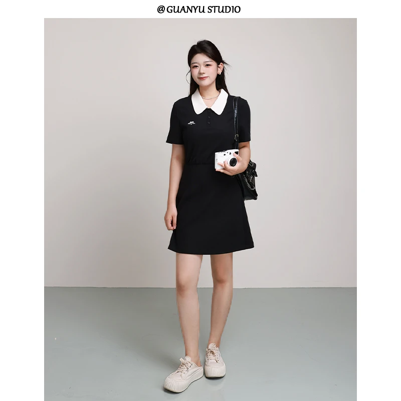 【心动日报】蛋妹大码女装微胖mm夏季学院风POLO连衣裙DM29626