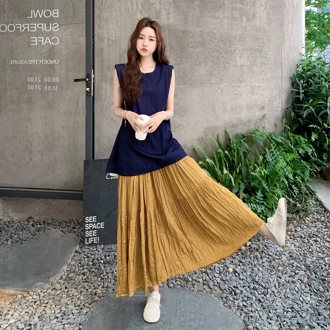 夏季松弛感穿搭时尚套装裙女气质减龄设计感无袖上衣半身裙两件套