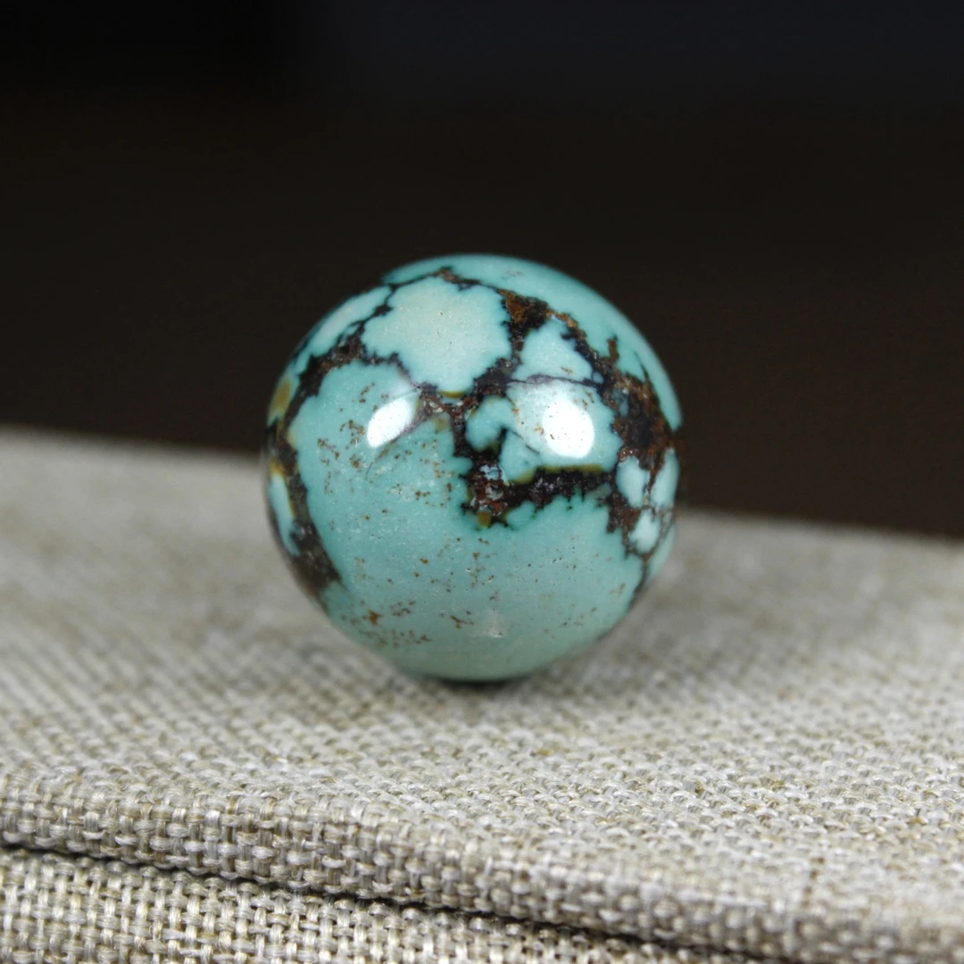 一物一图原矿绿松石无胶无优化圆珠面包圈水草纹网花单珠光珠