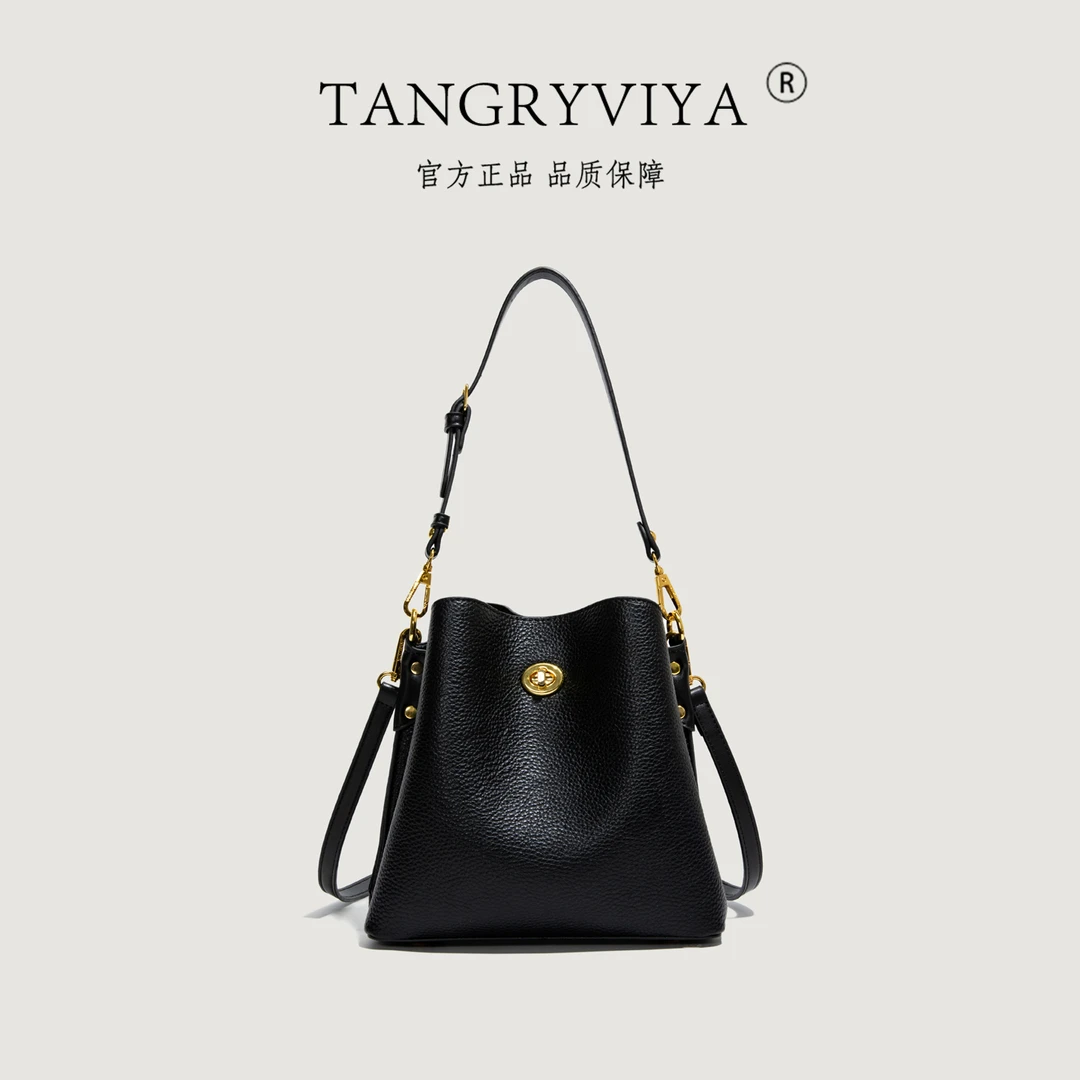 时尚设计潮流荔枝纹水桶包2025秋冬大容量斜挎包