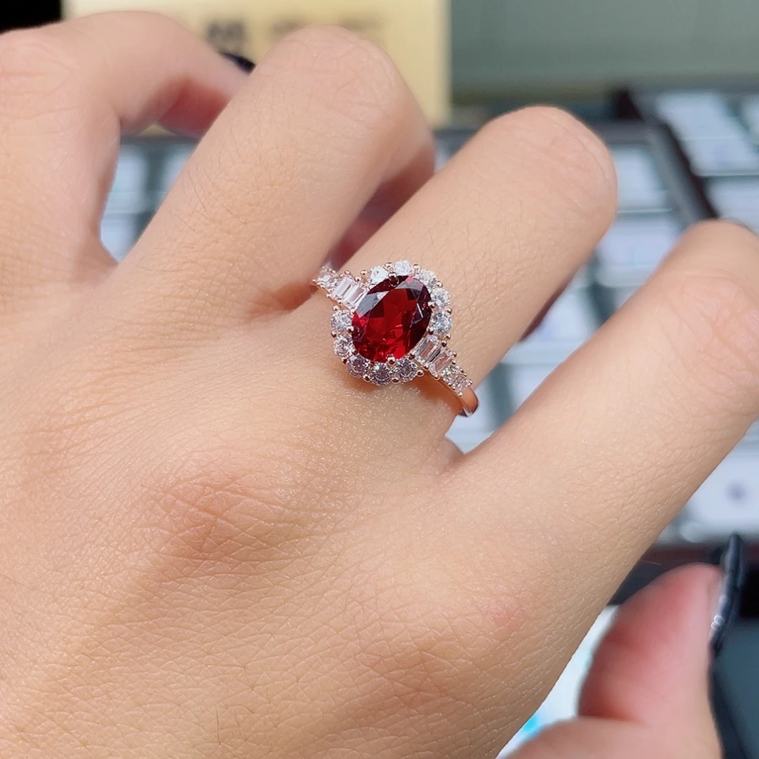 石榴石戒指银S925镶嵌