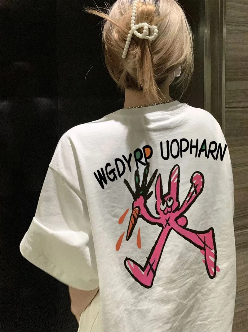 高街hiphop小个子复古T恤女情侣学生校园韩版ins短袖上衣t恤