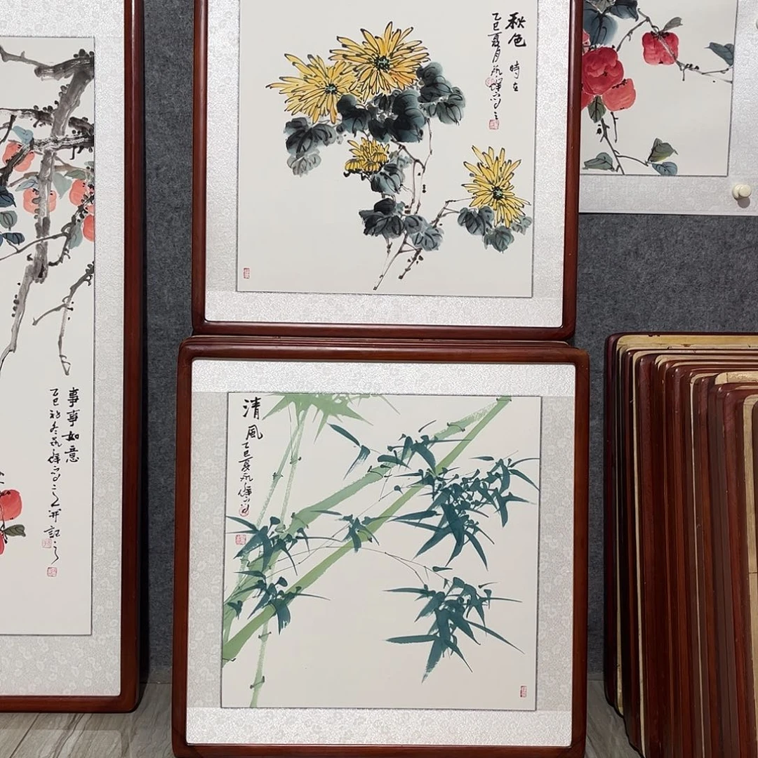 国画书画作品带框63×63