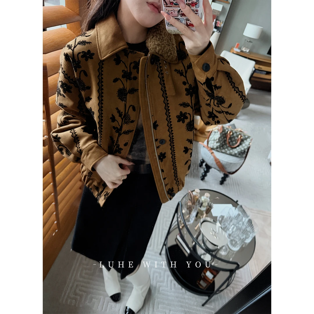 无艳一禾【米兰画廊】hehe私服~静奢绣花羽绒服+上衣+绵羊毛呢半裙