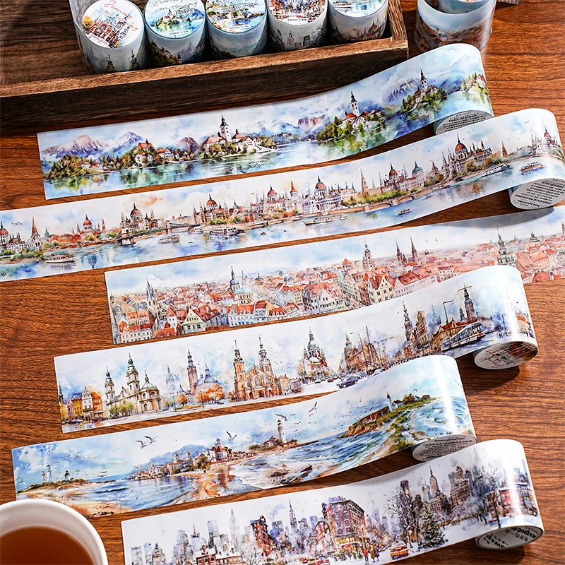 沿途的风景手帐造景胶带欧洲城市小镇街景手账打底装饰背景素材贴