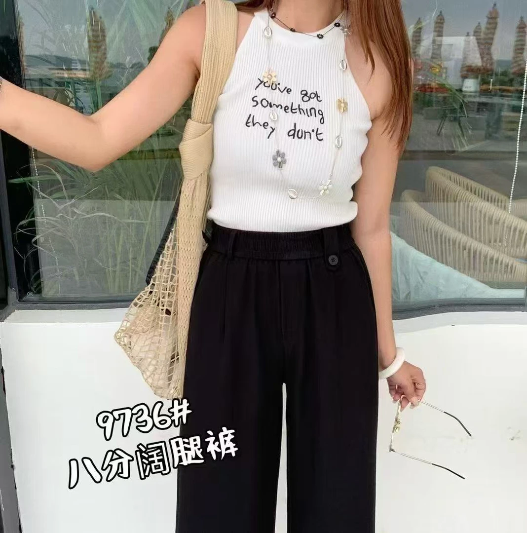 千度夏款百搭八分窄版阔腿裤9736