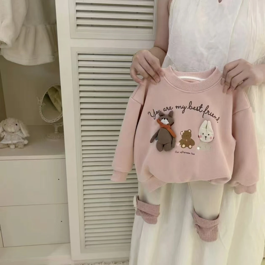 女童卫衣秋冬套装2025新款洋气加绒儿童公主上衣打底裤两件套