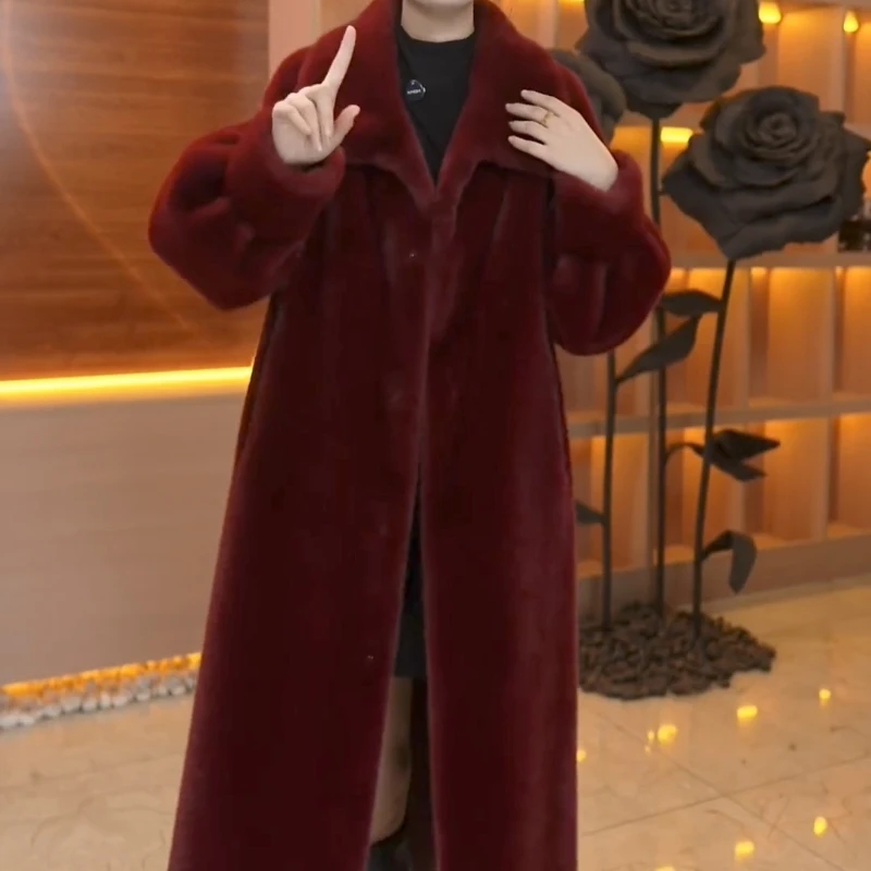 红色加厚长款立领仿皮毛一体毛毛环保皮毛秋冬外套女大衣气质时尚