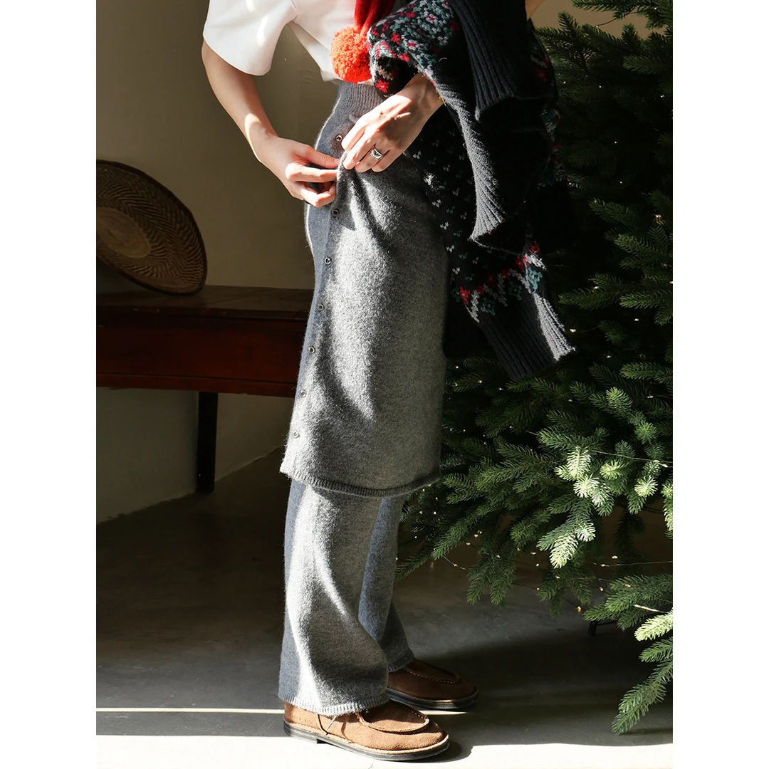 遮胯显瘦假两件直筒休闲裤秋冬加厚阔腿裤冬季层次感长裤潮小个子