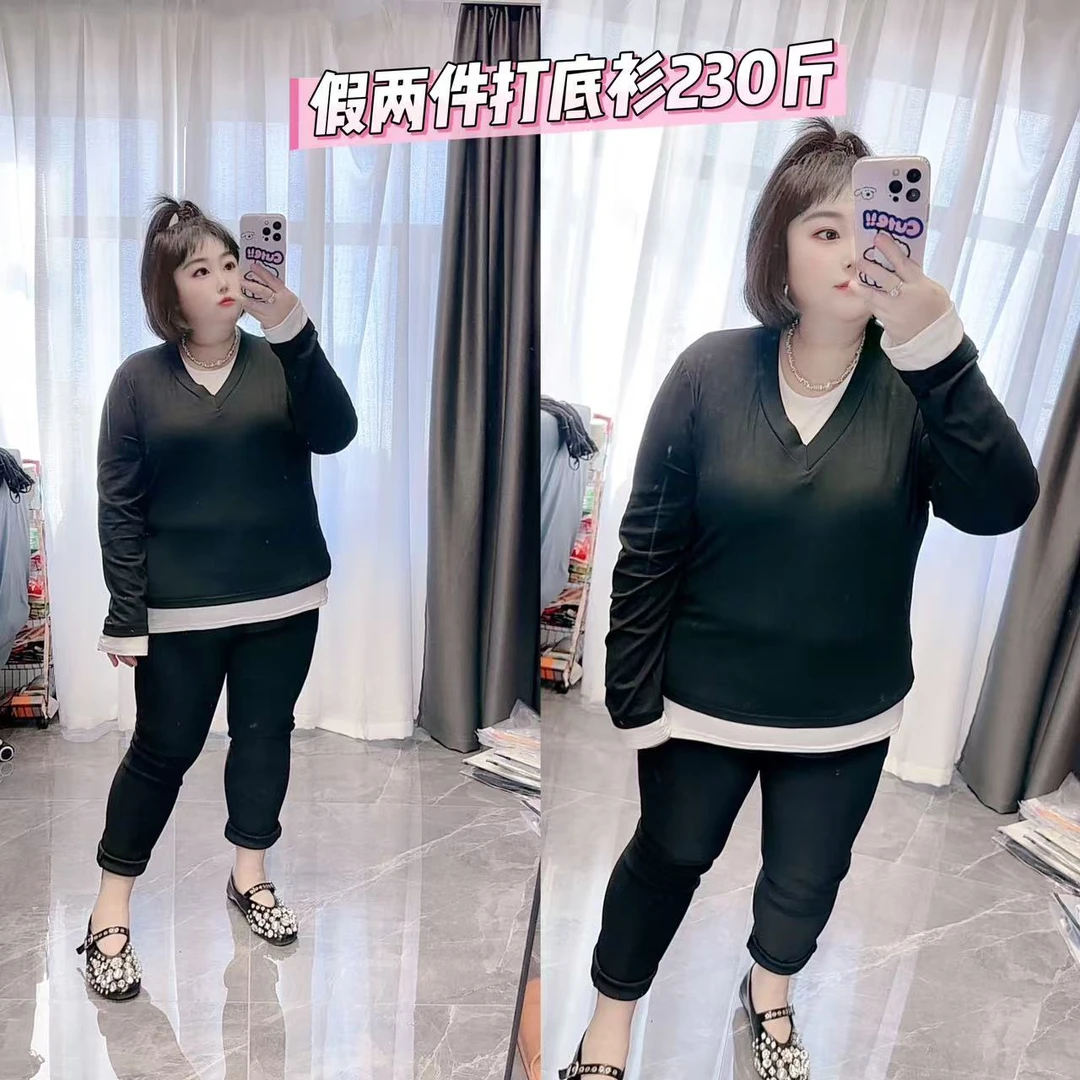 张肉肉8802假两件打底衫 3-6码120-230斤