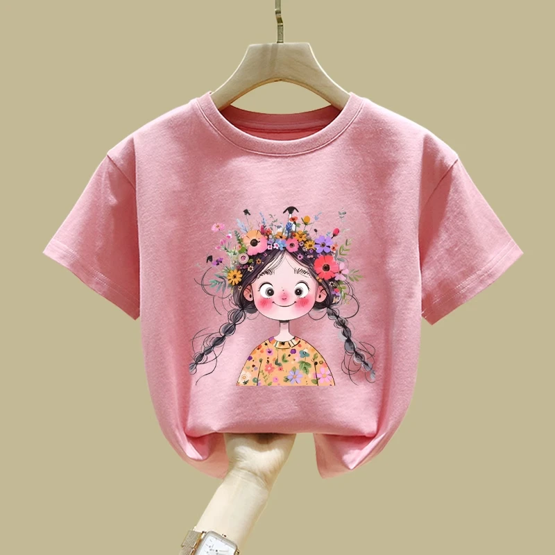 粉色短袖女童t恤纯棉新款中小童圆领半袖夏季儿童半袖上衣体恤衫