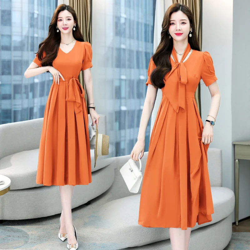 A字裙夏季显瘦荡领中长裙连衣裙中长款女装夏装宽松时尚长裙大码
