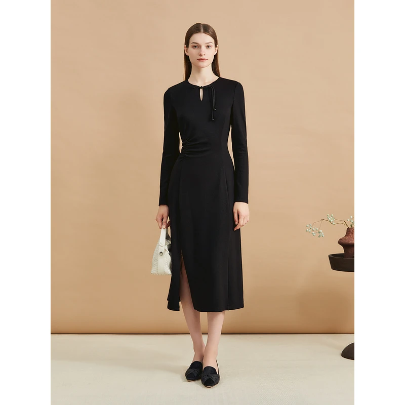 【新中式】YINER音儿24冬季镂空水滴领盘扣针织连衣裙8C64505856