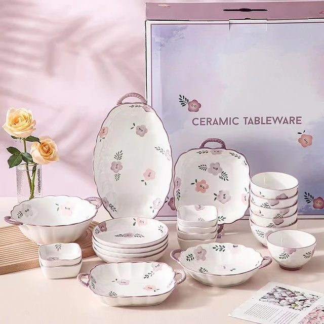 紫萱花日式陶瓷碗筷套装家用餐具碗盘子2025新款饭碗面碗好看整套