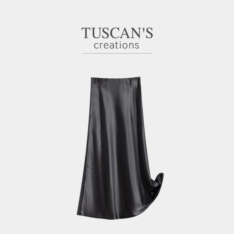 410TUSCAN'S CREATIONS气质百搭高级光泽感高腰显瘦薄款女半身裙