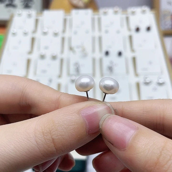 淡水珍珠耳饰银S925镶嵌柠***糖