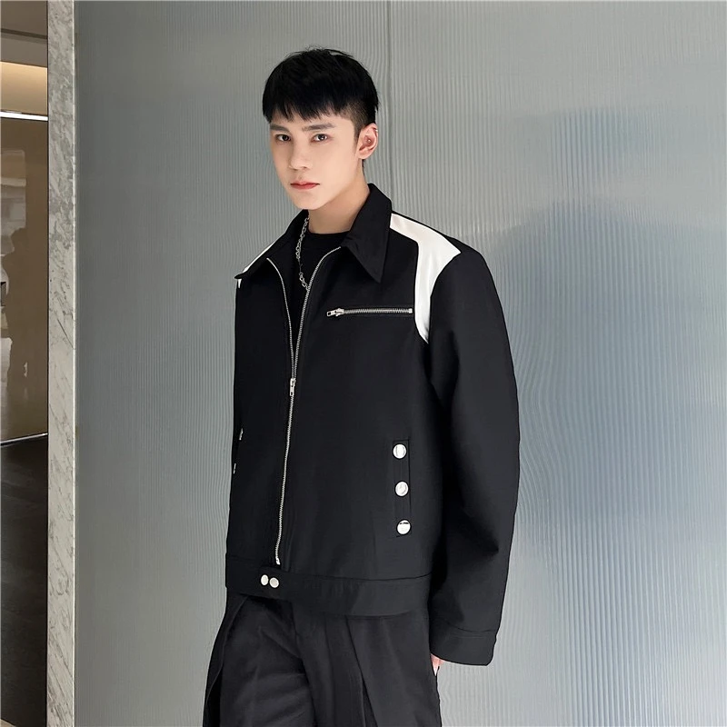T060短款夹克黑白拼色时尚潮流穿搭个性外套