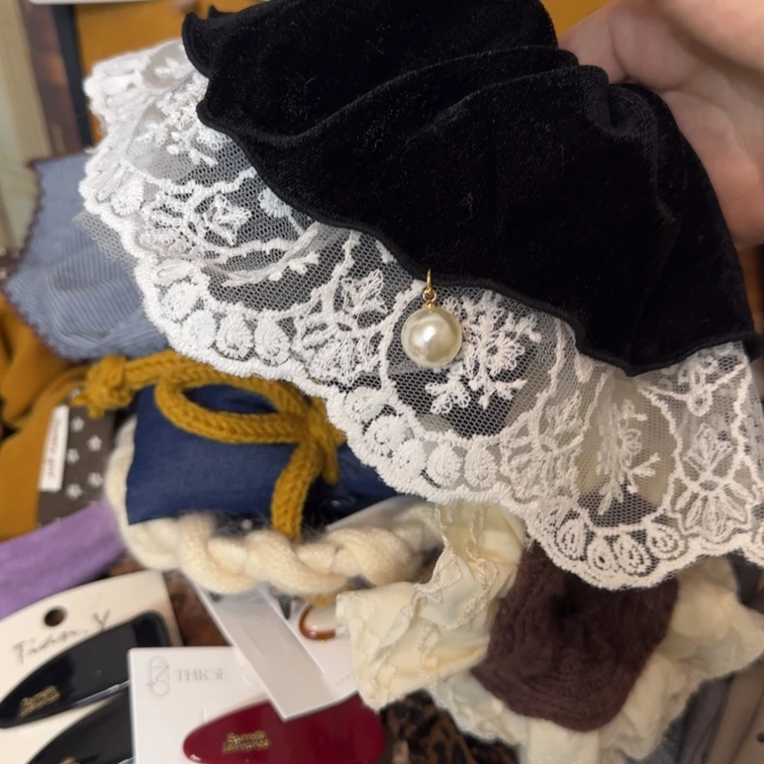 布艺铁合金黑色蕾丝马尾抓