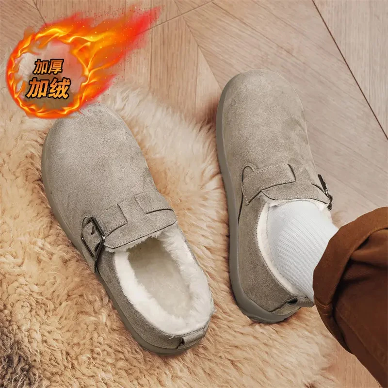 勃肯鞋男款冬季2025新款厚底防滑加绒保暖大码办公室棉鞋户外防水