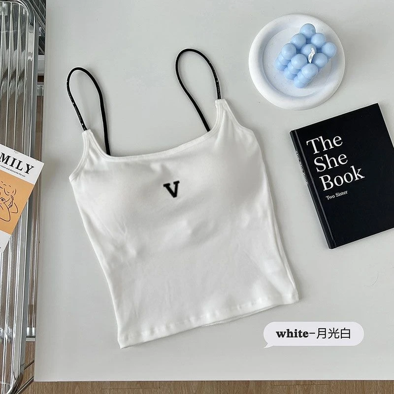 新款辣妹纯欲风白色印花夏季背心吊带女夏法式独特短款上衣高级感