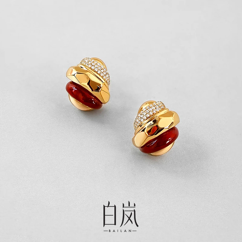 白岚多材质玛瑙耳钉925银新款设计耳环女轻奢高级ED4455