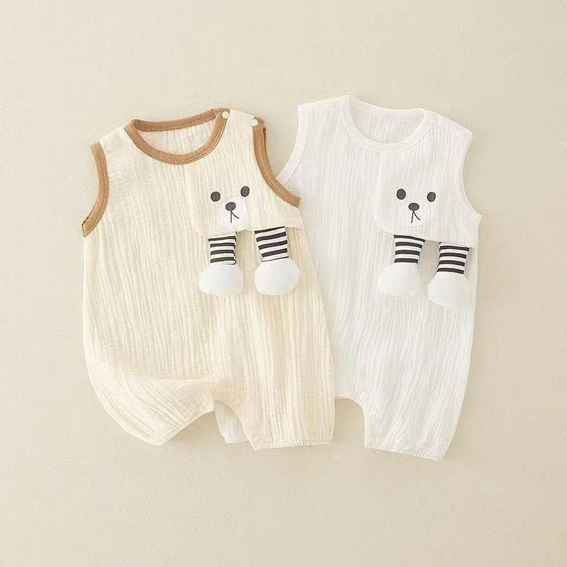 宝宝超萌哈衣夏季婴儿连体衣无袖薄款吊带超萌卡通外出爬服哈衣