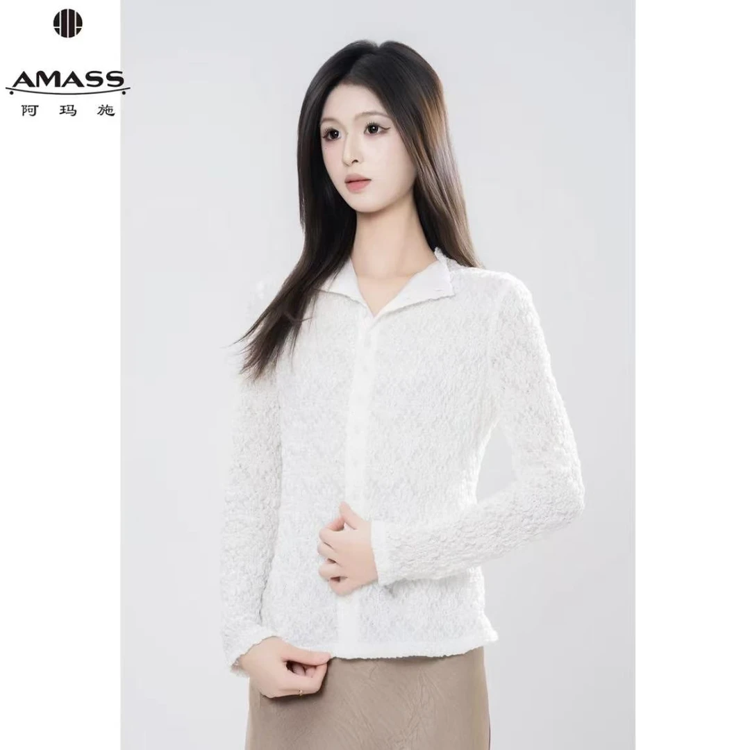 AMASS/阿玛施秋季新款质感千金风复古时尚修身单排扣衬衫 5301016