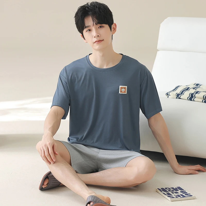 冰丝简约短袖睡衣男款夏季2025年新款凉感男士夏天短裤家居服套装