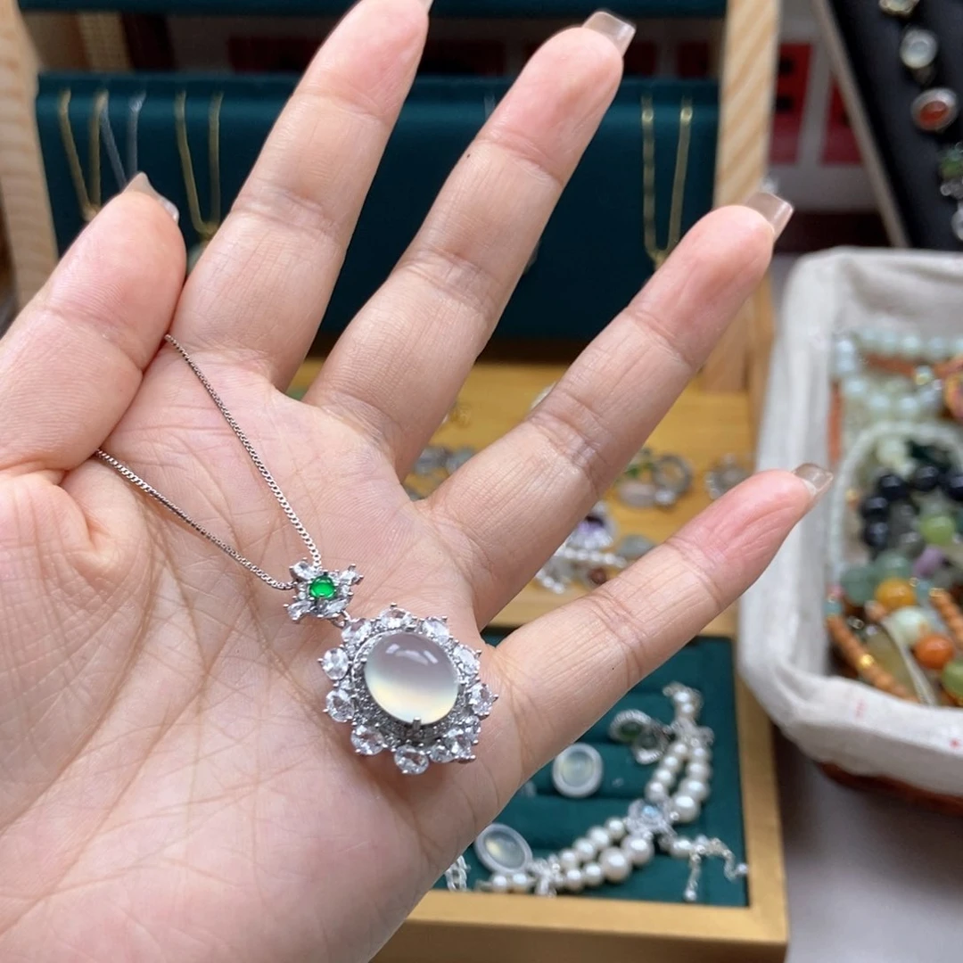 岫玉银S925镶嵌吊坠吊坠