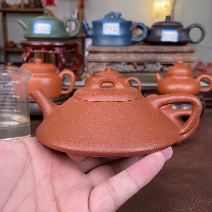 华***卓茶壶紫砂95红降坡半手工石瓢壶