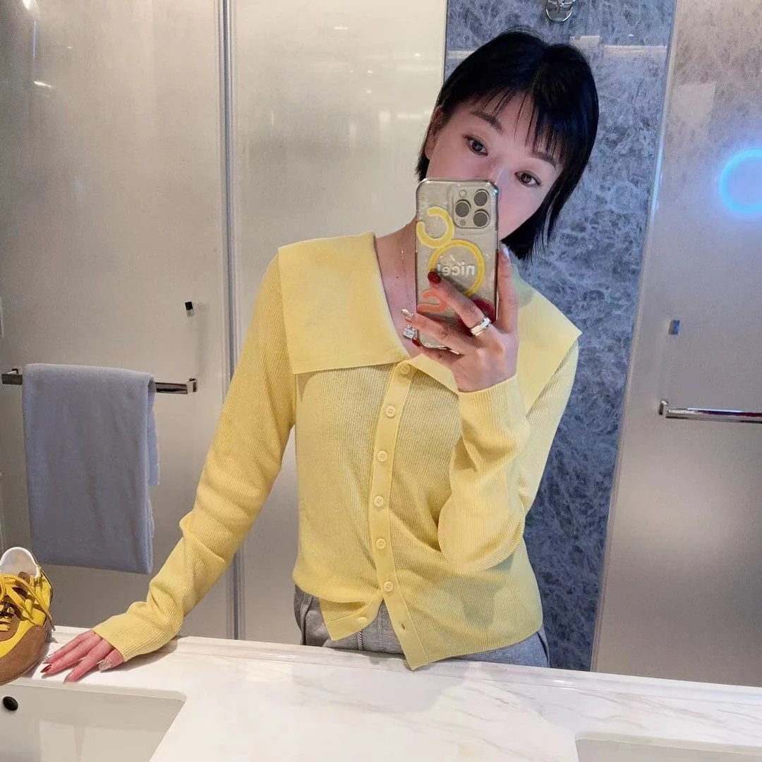 春苗女装     大翻领多色羊毛衫      时尚百搭毛衣针织衫