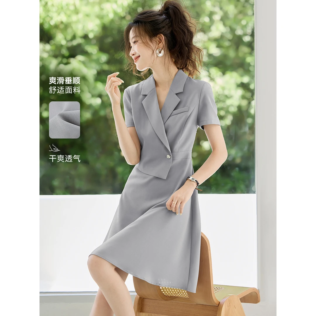 沫晗依美【高智职场】轻商务通勤西装裙2025夏假两件马甲收腰连衣裙