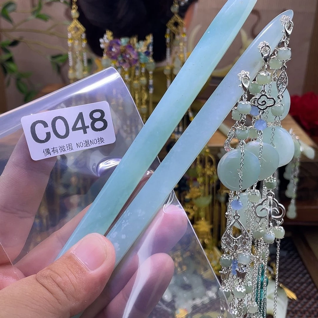 蛇纹石玉未镶嵌发饰ᥫ****