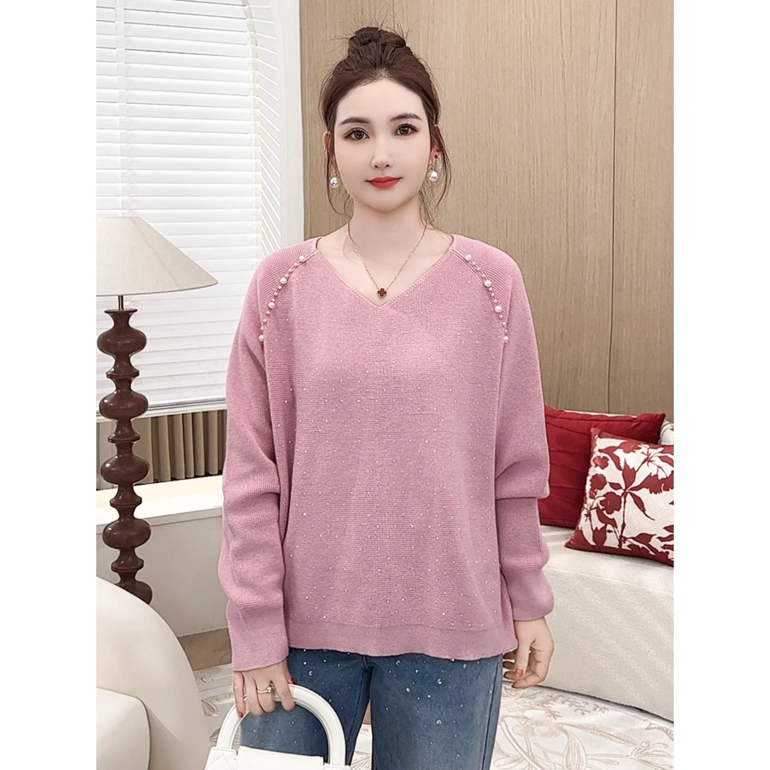 【重工钉珠套头毛衣】MsShe大码女装2025新秋温柔烫钻S~E2502007