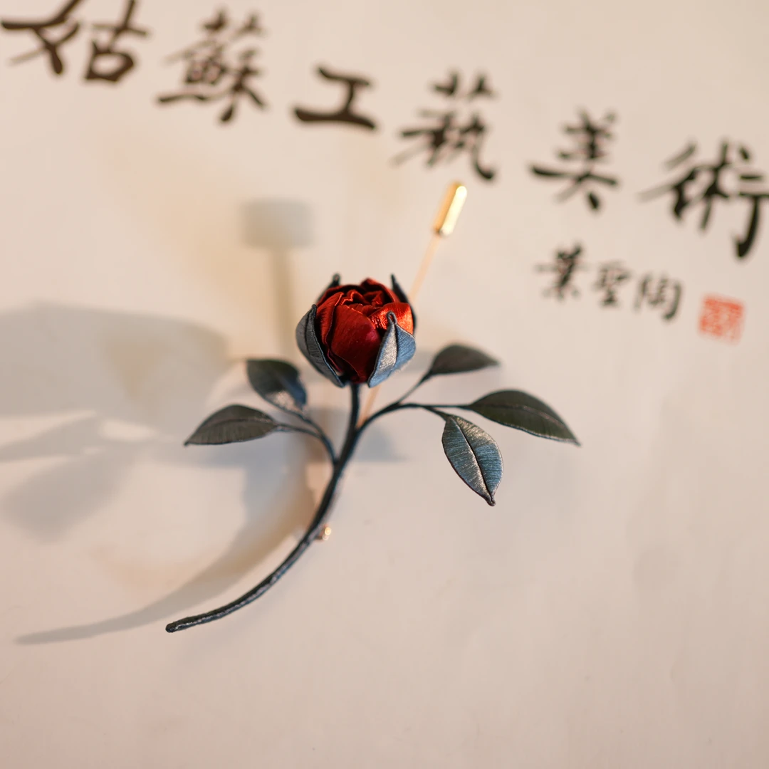 【玫瑰花缠花】酒红色 手工缠花 日常国风仙女百搭礼品