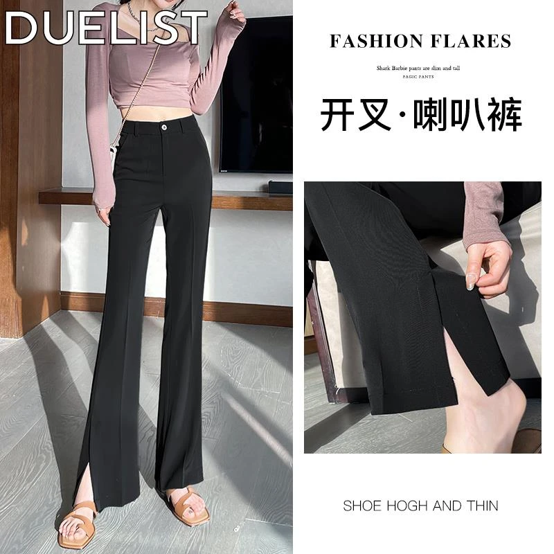 DUELIST微喇叭裤子夏季薄款高腰显瘦垂感小个开叉休闲西装喇叭裤