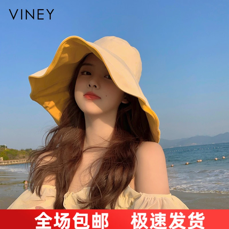 Viney防晒帽子女夏季遮阳帽渔夫帽防紫外线百搭大檐遮脸帽太阳帽