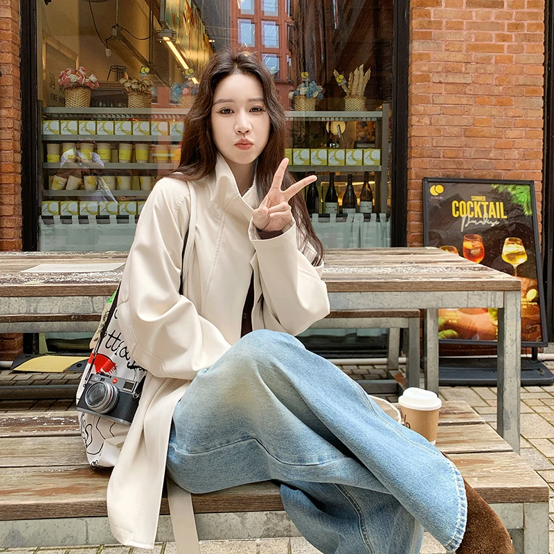 高端大气上档次小个子巨好看中长风衣2025春秋新款米白色流行外套