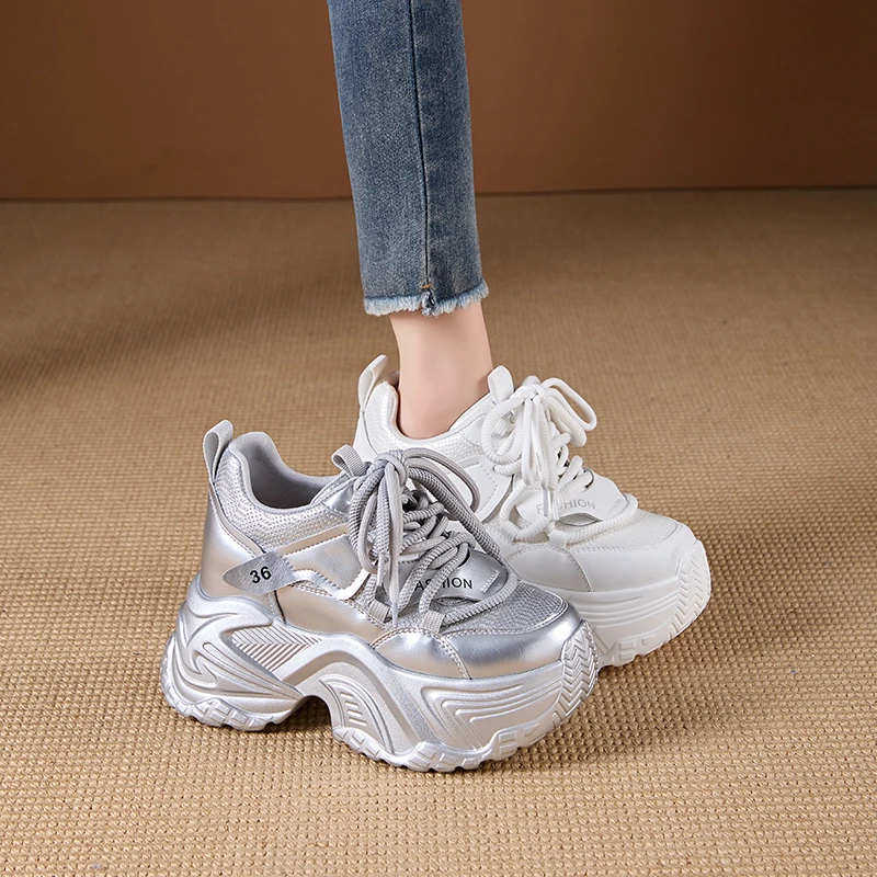 艾格鸟增高11cm网面透气老爹鞋女2025春新款厚底运动鞋内增高女鞋