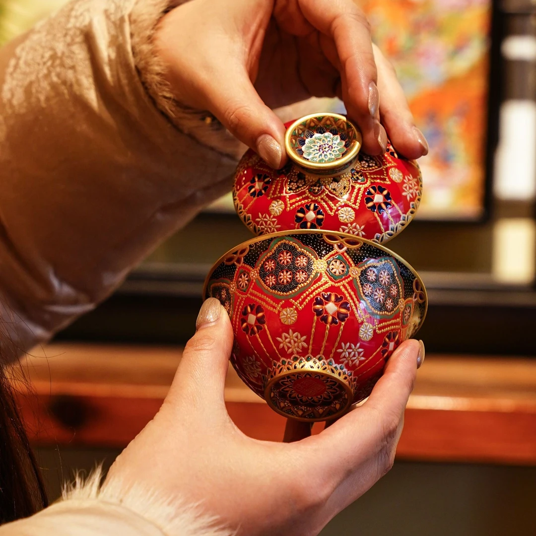 灵玺贡坊   盖碗8  茶具中式茶道手绘茶杯喝茶饮茶银